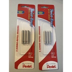 Pentel 1.25 Inch White Eraser Refills for Twist Erase Mechanical Pencils 6 Count